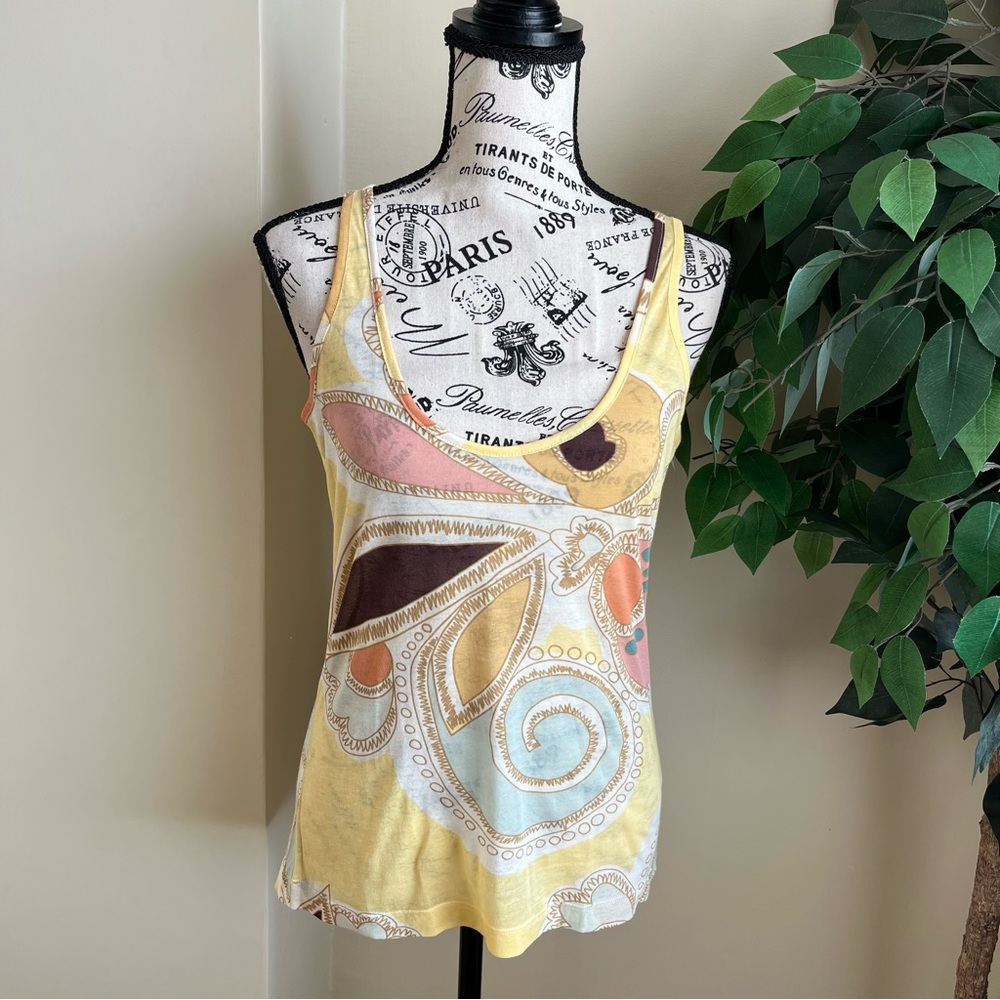 French Connection Cotton Geometric Design Sleeveless Top Yellow Sz M